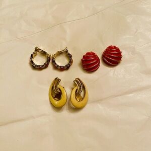 Gold and Red Earring Trio